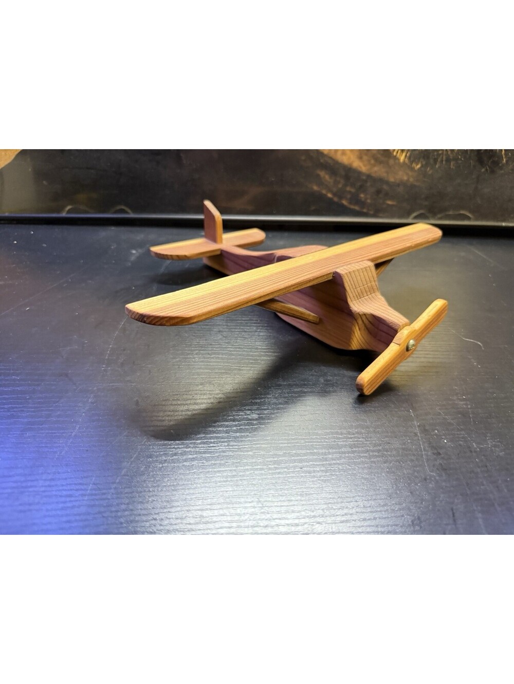 Artisan Wood Airplane Model Single Propeller Rustic Nursery Decor 10.5 inch